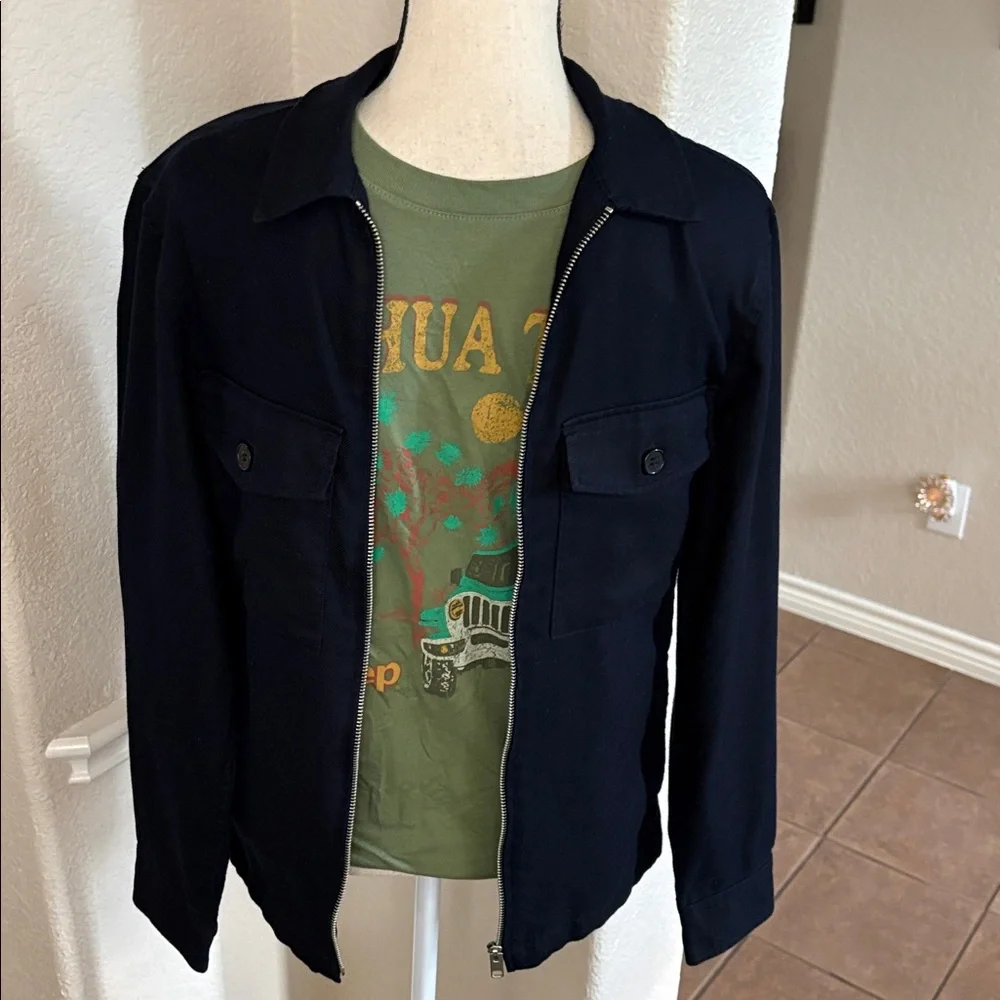 H&M blue full zip up shirt jacket shacket Size XS